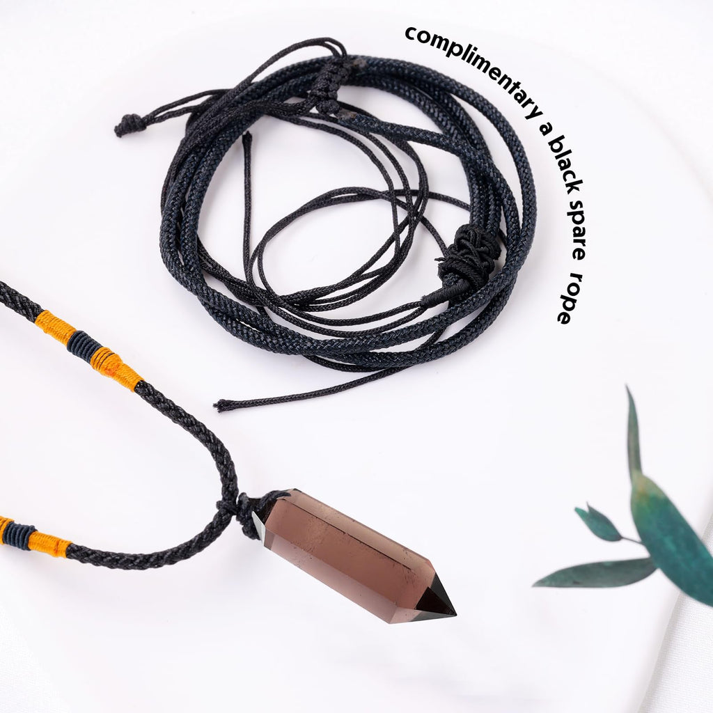 Runyangshi Smoky Quartz Healing Crystal Pendants, Double Pointed Natural Crystal Quartz Necklace 6 Faceted Chakra Crystal Wand S