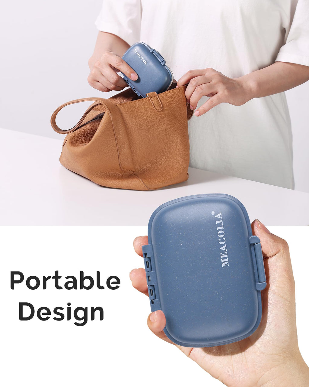 MEACOLIA Travel Pill Organizer, 1 Pack 8 Compartments Daily Pill Case Small Pill Box for Pocket Purse, Portable Pill Container M