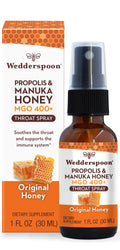 Wedderspoon Propolis and Manuka Honey Throat Spray, Original Honey, 1 Fl Oz (Pack of 1), Sore Throat Relief, Natural Immune Supp