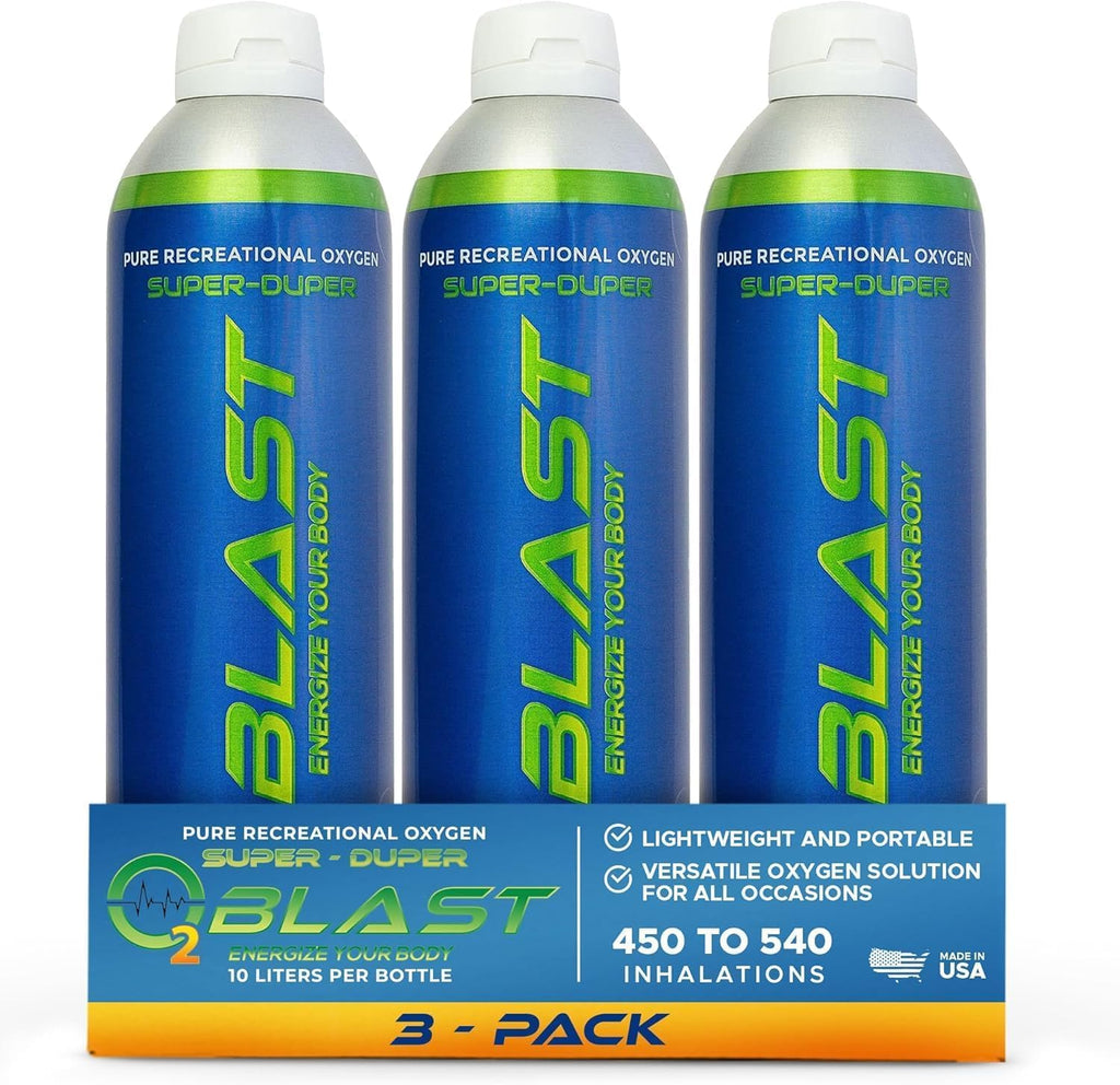 O2 Blast 95-99% Pure Oxygen, 10 Liter 3 Pack Portable Can with Sanitary flip top Cap, Increase Stamina & Reduce Recovery Time, I