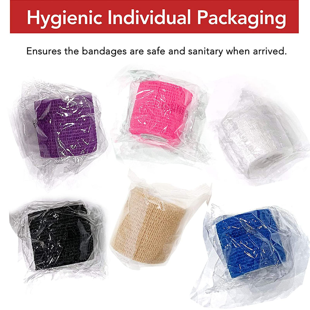 RISEN Cohesive Bandage 2x 5 Yards, 6 Rolls, Self Adherent Wrap Medical Tape, Adhesive Flexible Breathable First Aid Gauze Ideal