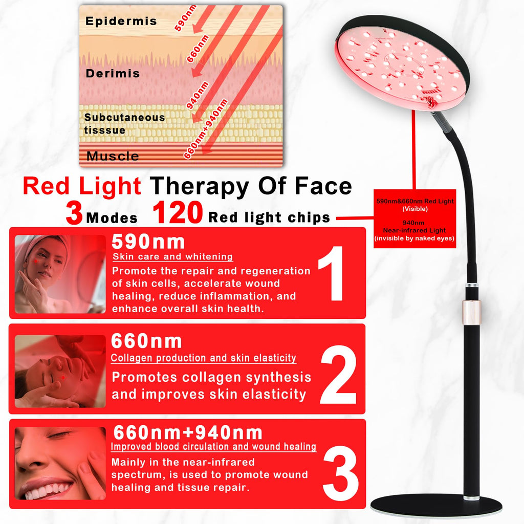 Arikashin Red Light Therapy Lamp for Face- Facial and Body Treatment with Adjustable Height Stand, 120 LEDs, 660nm, 850nm, 940nm