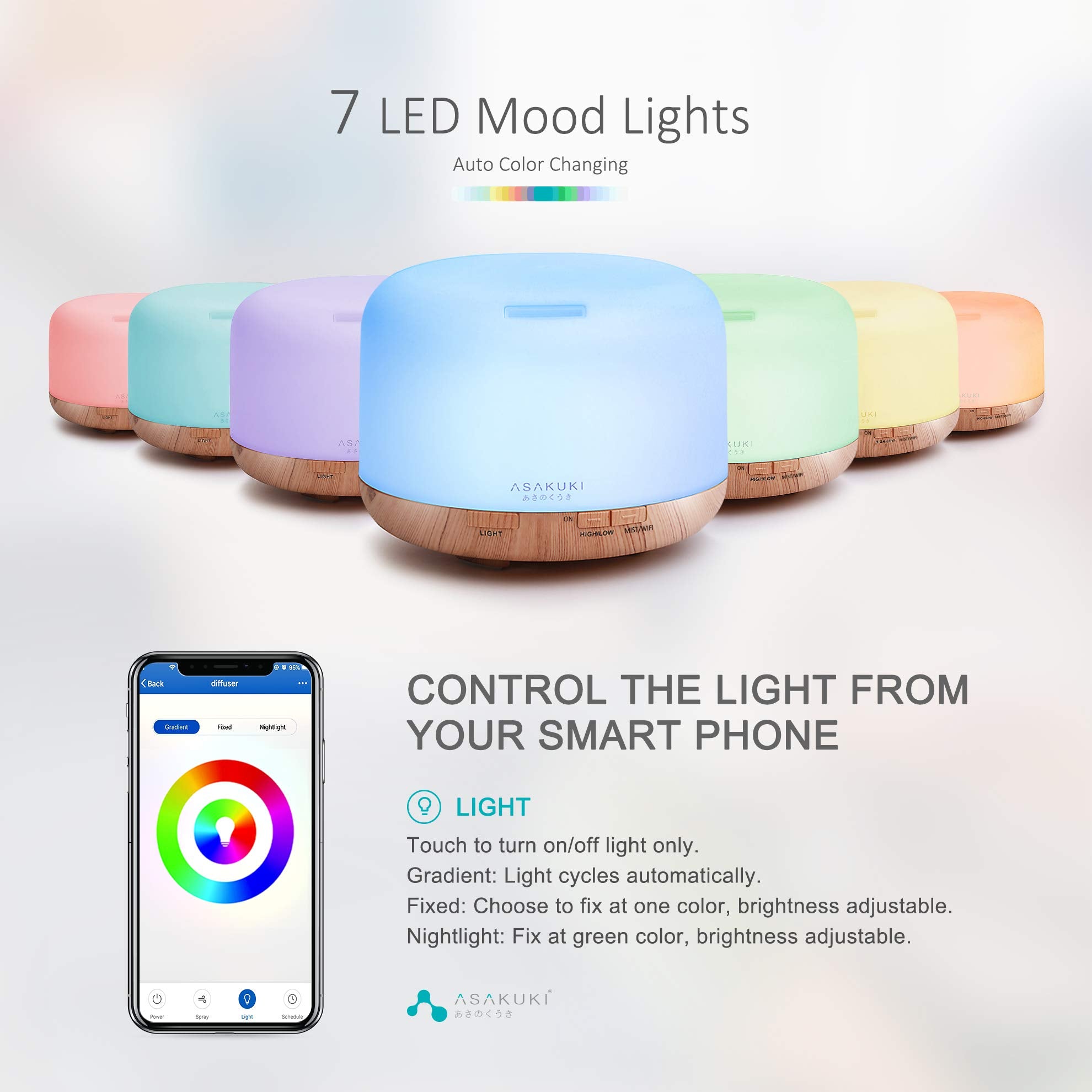 ASAKUKI Smart Wi-Fi Essential Oil Diffuser, App and Voice Control Compatible with Alexa, 500ml Aromatherapy Humidifier for Relax