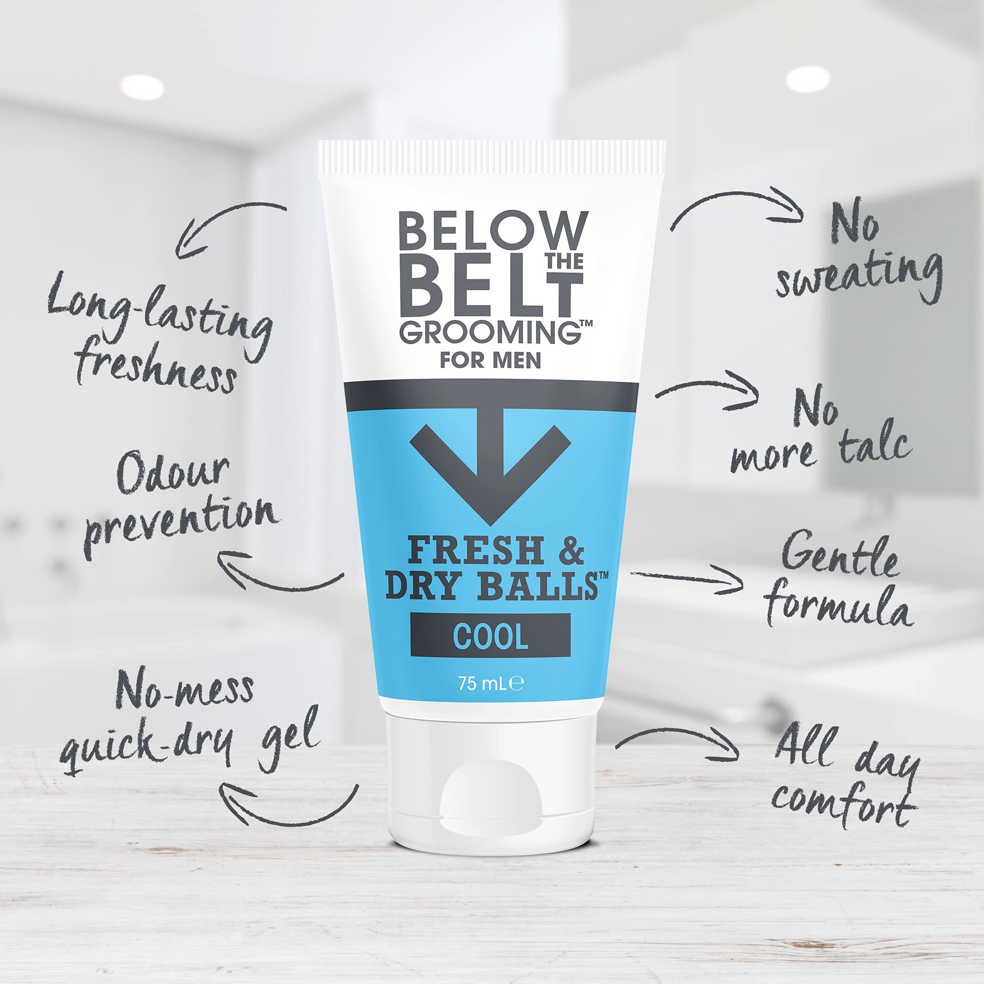 Below The Belt Grooming Fresh & Dry Cool Intimate Deodorant For Men, Protects against Sweat, Odour and Chafing, Cool Mint Fragra
