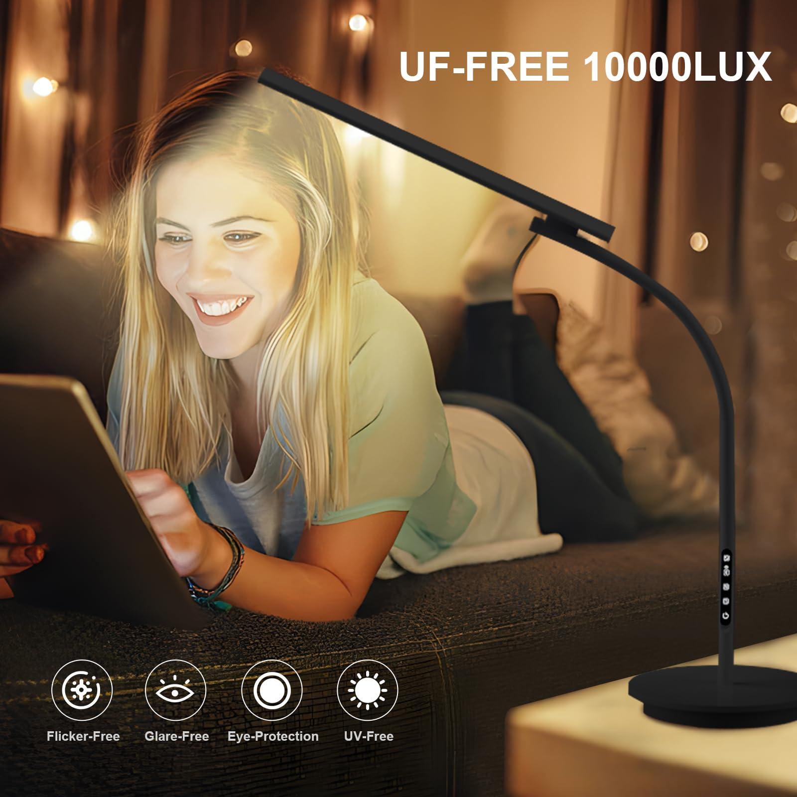 Sozapooty Happy Lamp,10000 Lux Sun Light, Floor Daylight Lamp with Remote & Touch Control & Adjustable Gooseneck for Reading/Off