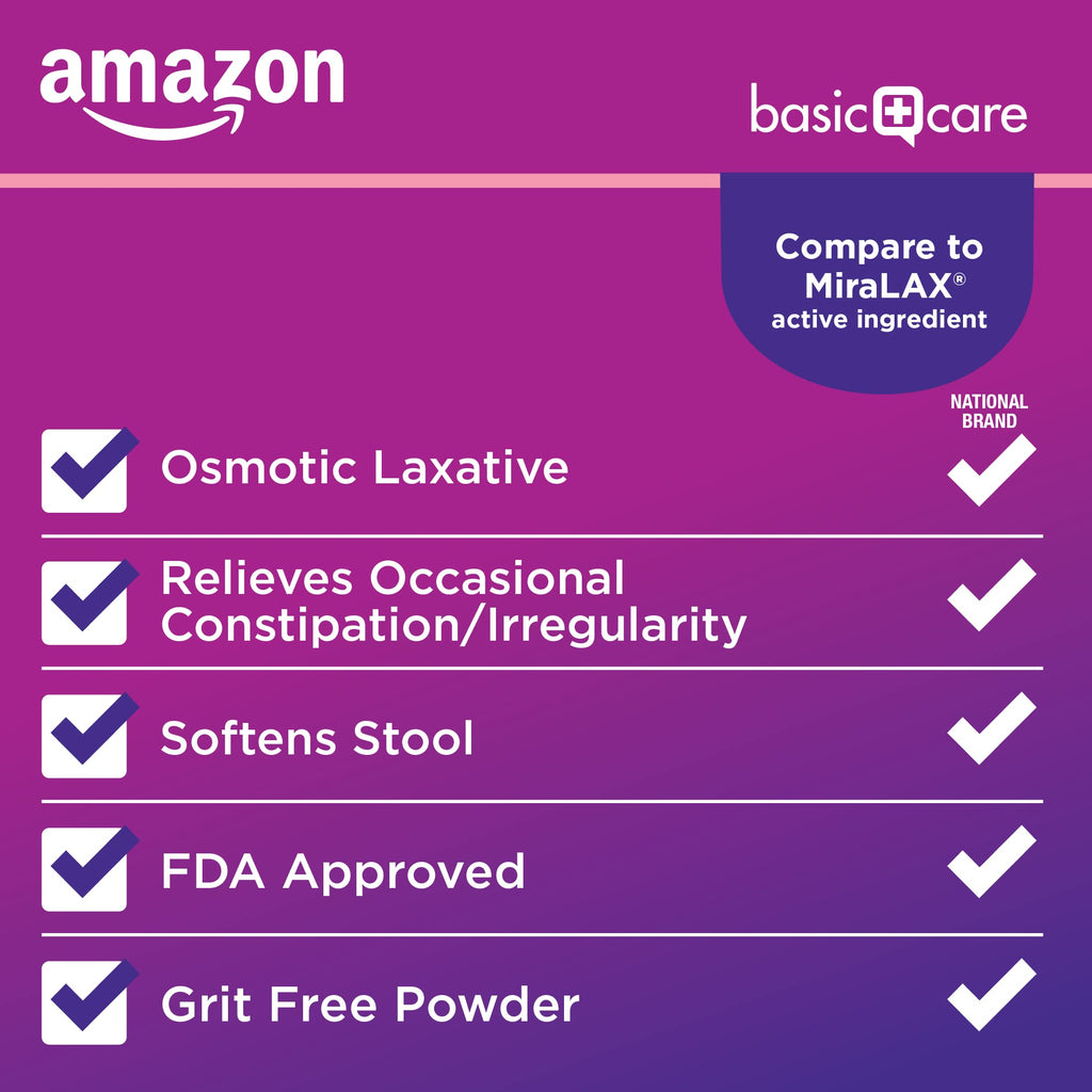 Amazon Basic Care ClearLax Polyethylene Glycol 3350 Powder for Solution, Osmotic Laxative, Relieves Occasional Constipation, Unf