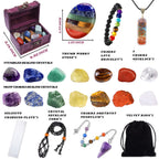 22Pcs Healing Crystals Set, Chakra Quartz Kits in Wooden Box (7 Raw and 7 Tumbled Chakra Stones, Lava Bracelet, Chakra Necklace