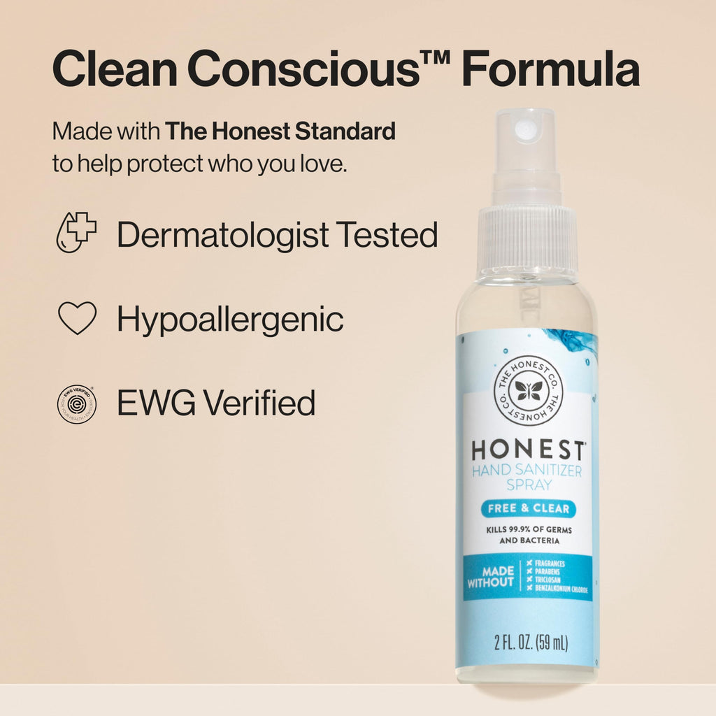 The Honest Company Plant-Based Hand Sanitizer Spray, Kills 99.9% of Germs, Hypoallergenic, Quick-drying, Moisturizing, Fragrance
