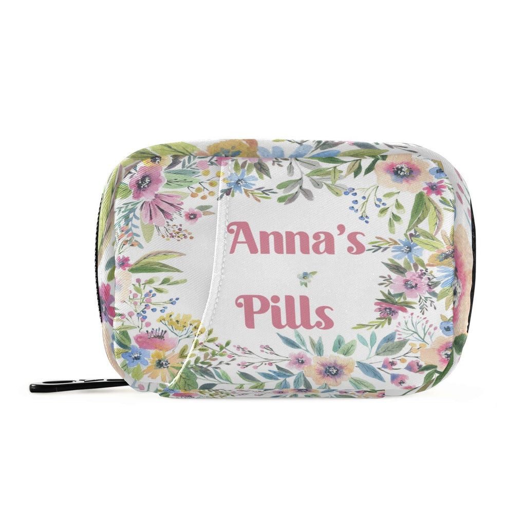 Custom Pill Box 7 Day Pill Case Bag Watercolor Flower Personalized Name Travel Pill Organizer Bag with Zipper Portable Weekly Ca
