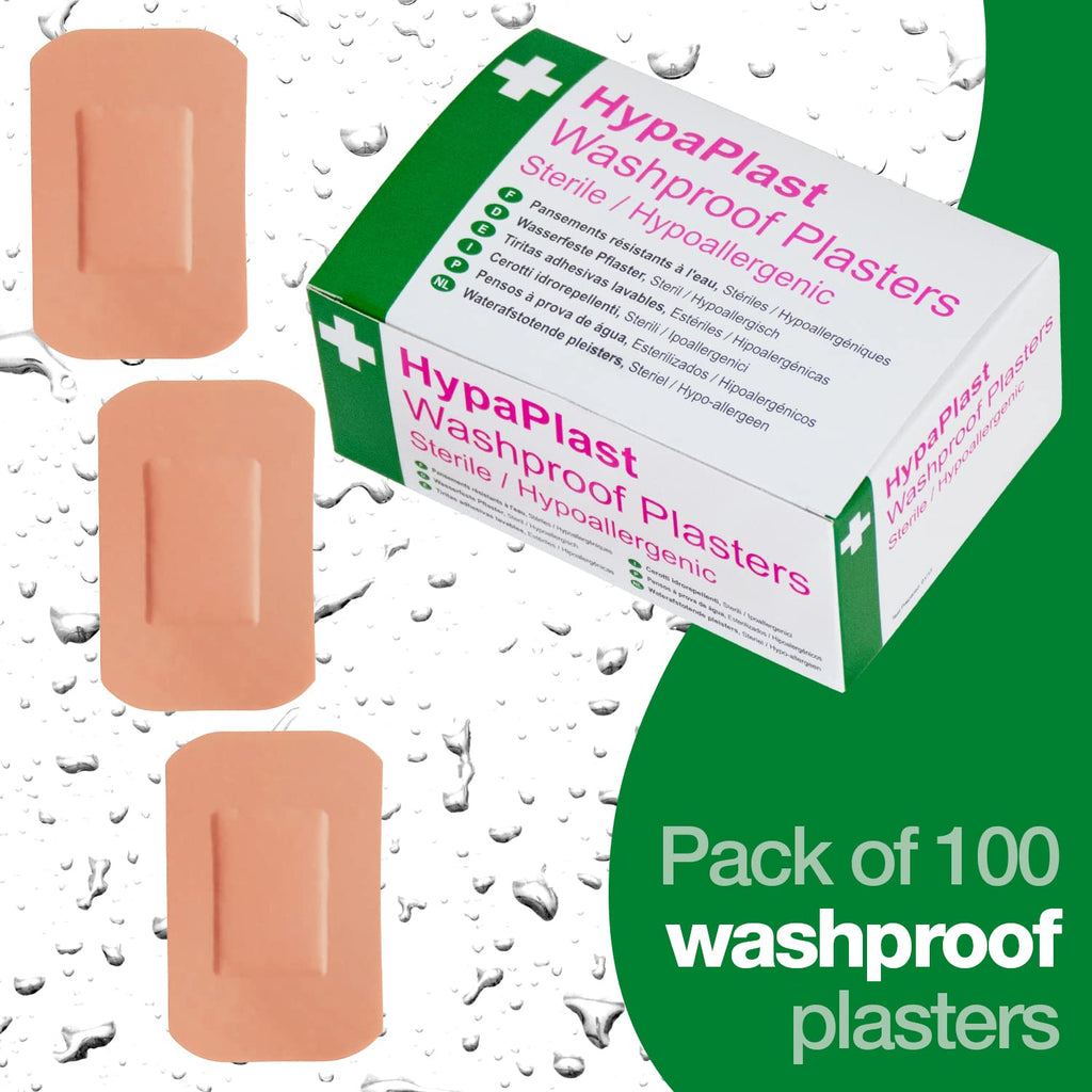 HypaPlast Large Pink Washproof Plasters, 7.2x5cm (Pack of 100) Sterile Hypoallergenic