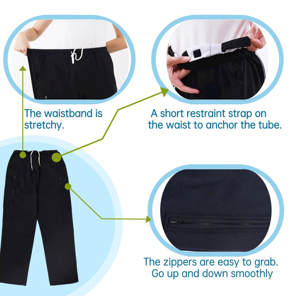 Catheter Leg Bag Pants for Men/Women, Urine Bag Holder Pants with 2 Zippered Side Pockets, Holding 2x2000ml Catheter Bag for Nep