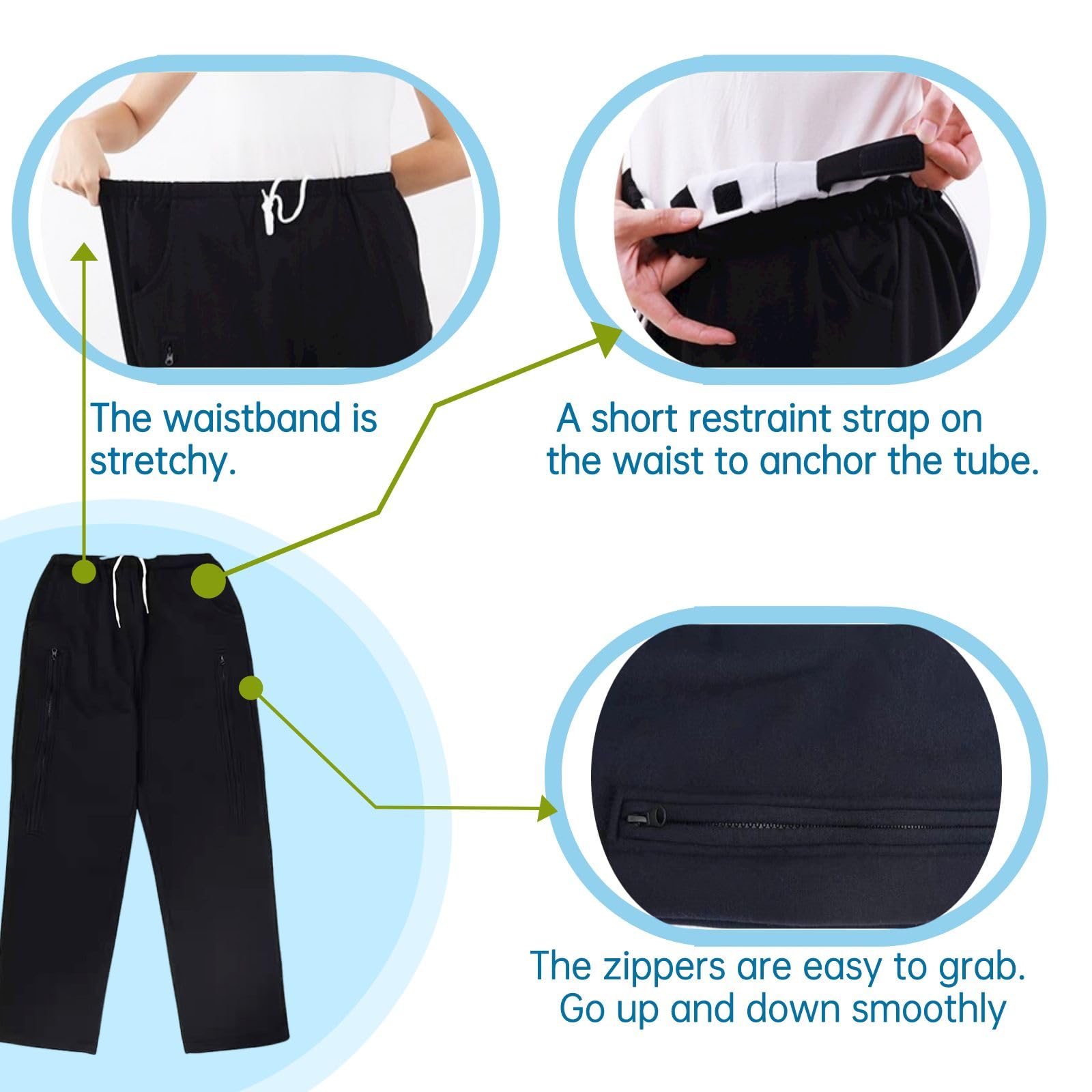 Catheter Leg Bag Pants for Men/Women, Urine Bag Holder Pants with 2 Zippered Side Pockets, Holding 2x2000ml Catheter Bag for Nep