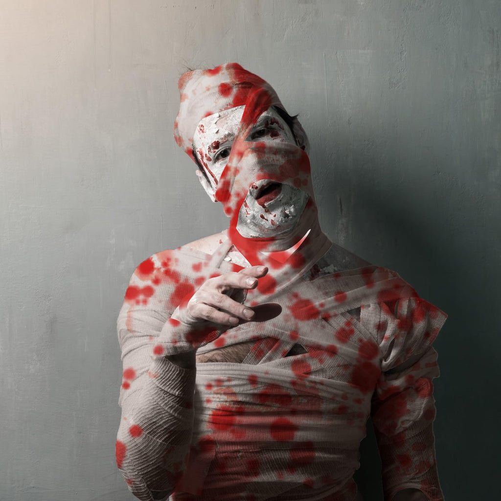 Preboun Halloween Mummy Bandage Wrap Bloody Gauze Zombie Makeup Props Creepy Costume Bandage Cosplay Party(Red,32.81 ft X 5.91 I