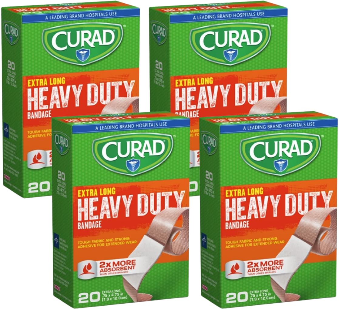 Curad Heavy Duty Bandage Extra Long, 75 x 4.75, 20 Count, Pack of 4
