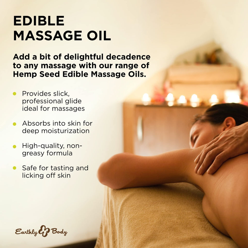 Earthly Body Edible Massage Oil, Cherry - 8 fl. oz. - Hemp Seed, Almond, Grapeseed, Apricot & Vitamin E Oil - Vegan & Cruelty Fr