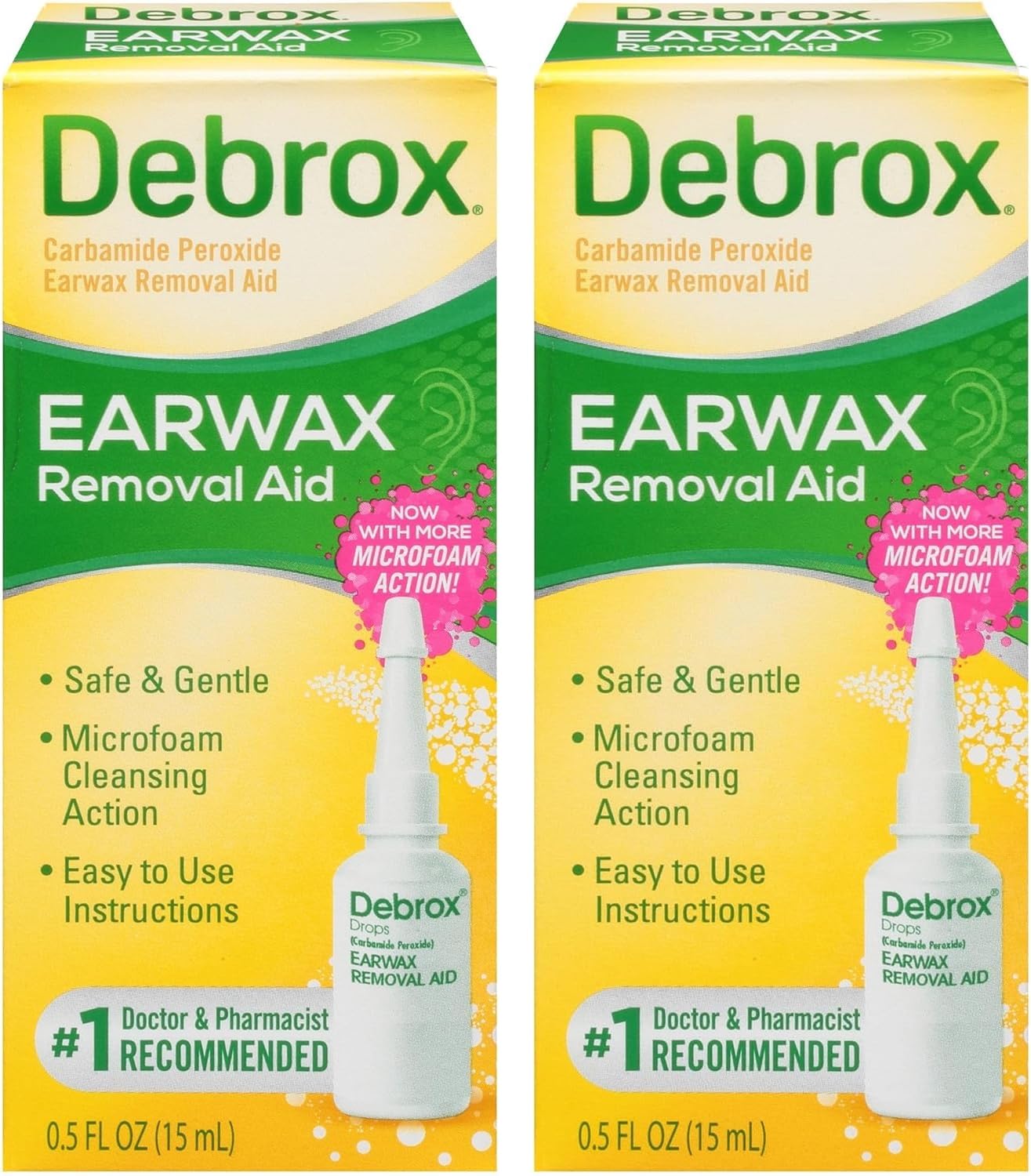 Debrox Earwax Removal Drops with Gentle Microfoam Cleansing Action, 0.5 fl oz, Adults and Children Over 12 Years of Age (Pack of