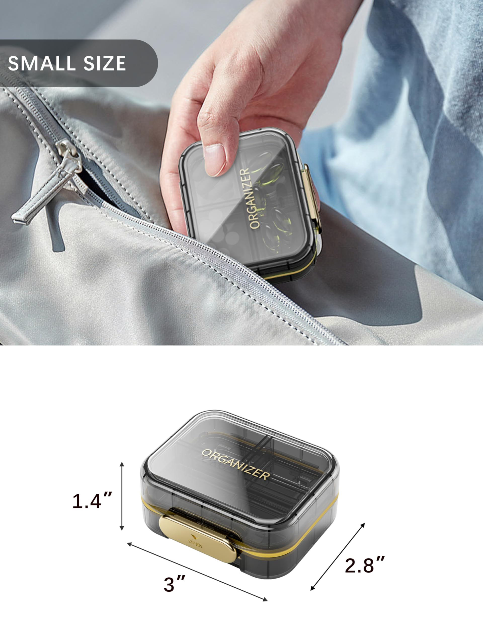 1 Pack Travel Pill Organizer, 7 Compartments Pill Box, Daily Portable Pill Case to Hold Vitamins, Pill Container for Pocket Purs