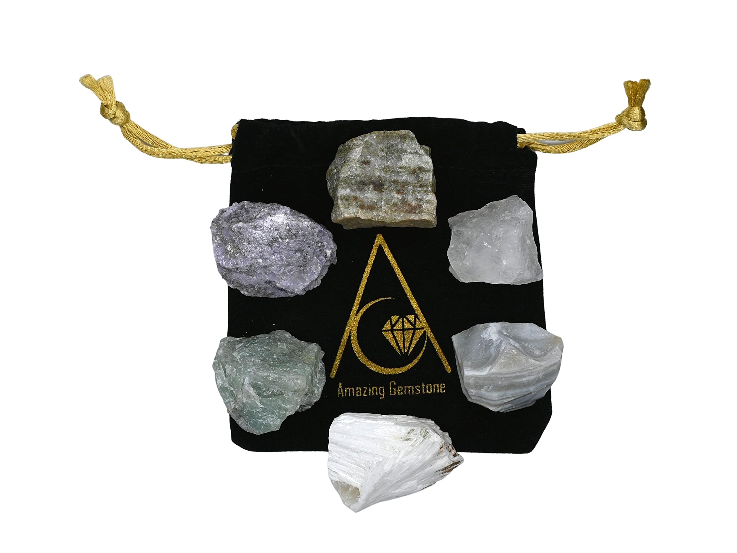 Crystals for Emotional Trauma Manifestation, Set of 6 Lepidolite, Green Aventurine, Scolecite, Vesuvianite, Lace Agate and Clear