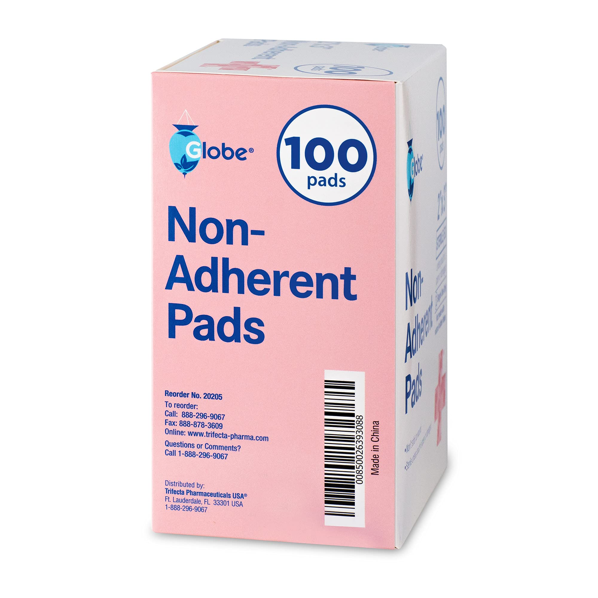 Globe Sterile Non-Adherent Pads, (100-Pack), 2    x 3    Non-Adhesive Wound Dressing. Highly Absorbent & Non-Stick, Painless Rem