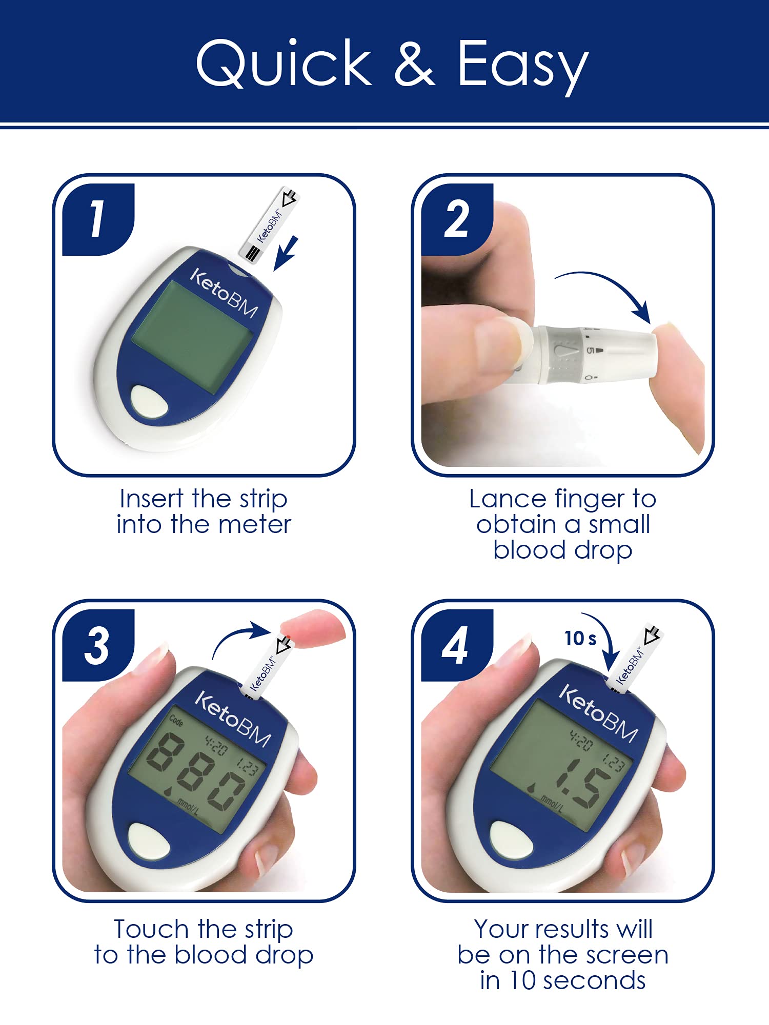 KetoBM Blood Ketone Meter Kit for Keto Diet Testing - Complete Ketone Test Kit with Ketone Monitor, Keto Strips, Lancing Device