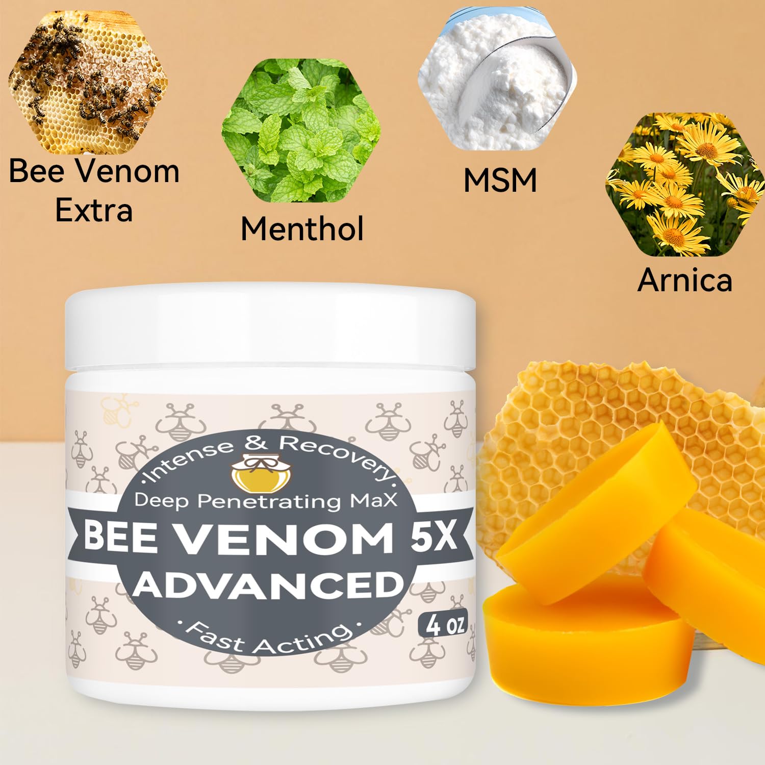 AEROMAXX Organic Bee Venom Muscle Joint Cream, 10x Maximum Caring Ointment, Soothe Shoulder, Back, Neck, Hands, Knuckles, Elbows