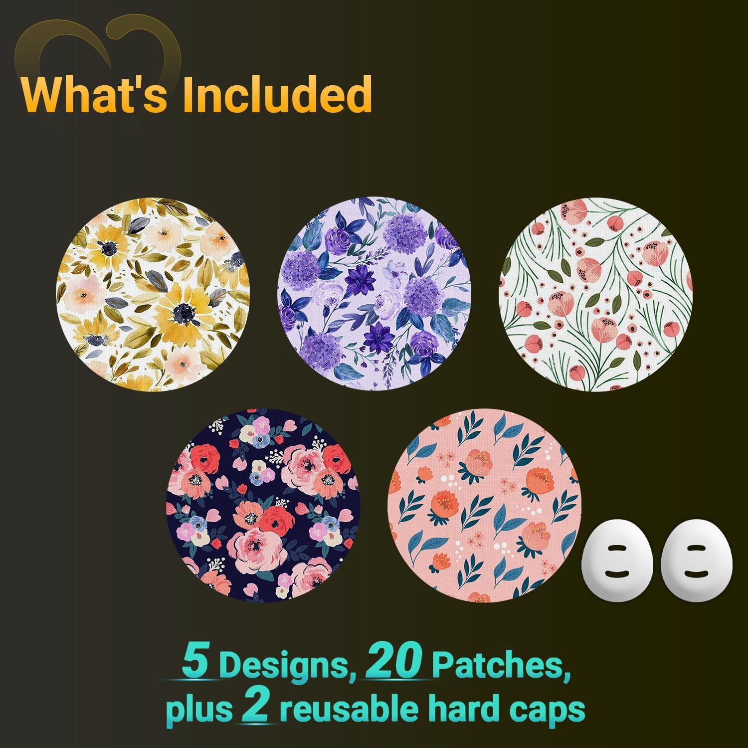 Dexcom G7 Over Patches Flower, Amolyfe 20-Pack Dexcom Stelo Adhesive Patches Waterproof Bump-Proof with 2 Hard Caps and a Storag