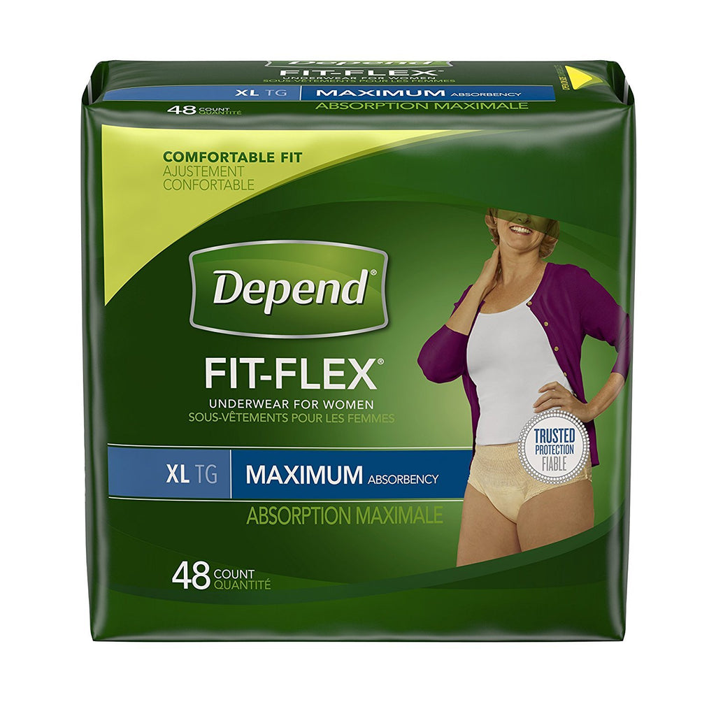 Depend FIT-FLEX Incontinence Underwear For Women, Disposable, Maximum Absorbency, Extra-Large, Blush, 48 Count (2 Packs of 24) (
