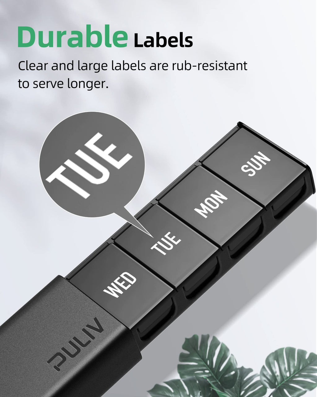 PULIV Dual Black Lightproof Weekly Pill Organizer, Extra Large Travel Pill Box 7 Day with Privacy Protection Design, BPA-Free Da