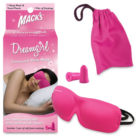 Macks Dreamgirl Contoured Sleep Mask - Pink, Comfortable, Adjustable, 2 Strap Eye Mask with Macks Dreamgirl Soft Foam Earplugs