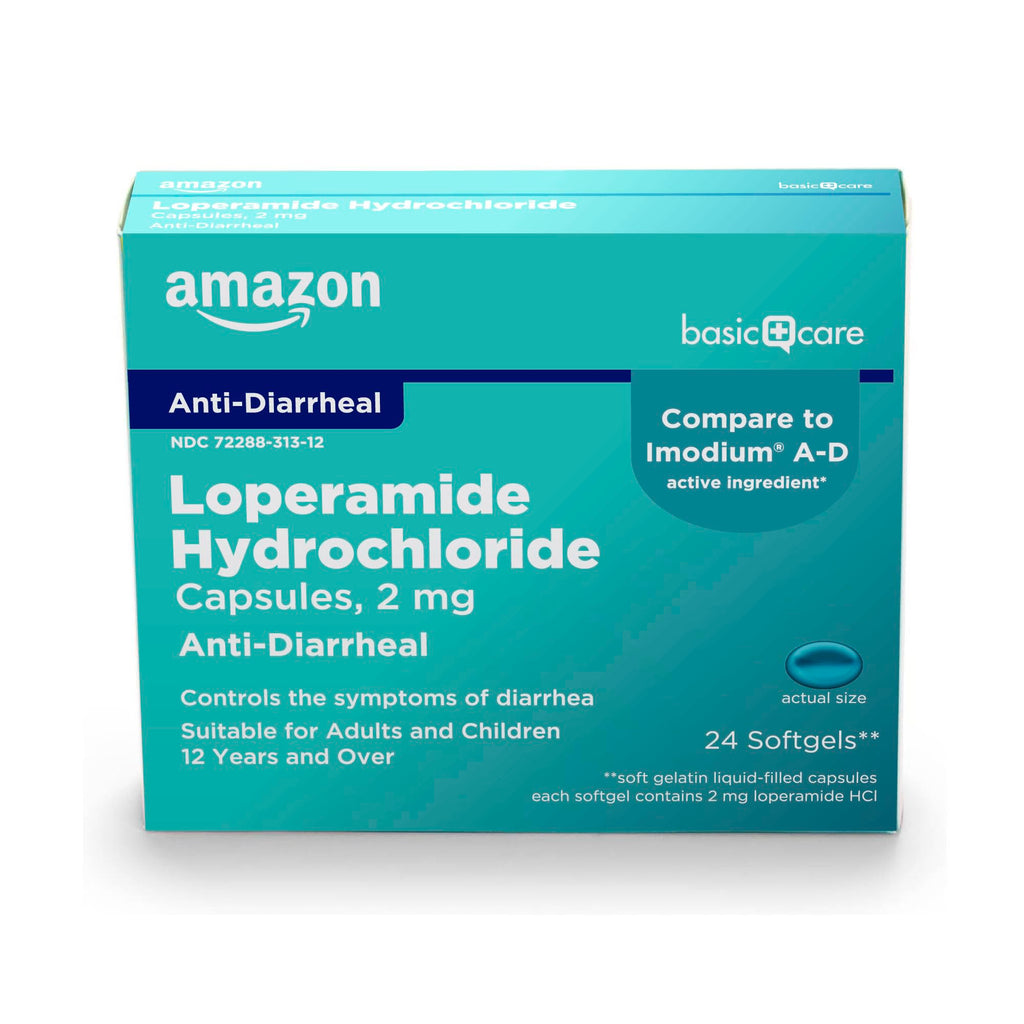 Amazon Basic Care Loperamide Hcl 2 Mg Softgels, Anti-Diarrheal, Made in USA, 24 Count (Pack of 1)