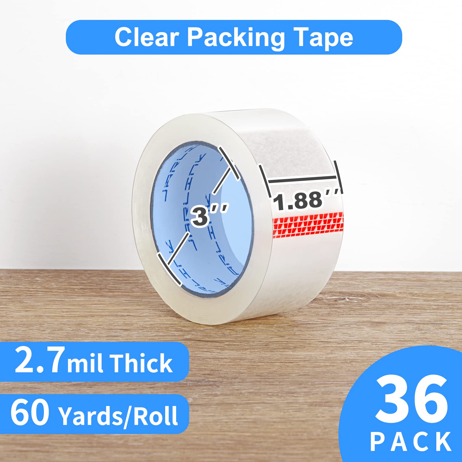 JARLINK clear Packing Tape (36 Rolls), Heavy Duty Packaging Tape for Shipping Packaging Moving Sealing, 27mil Thick, 188 inches