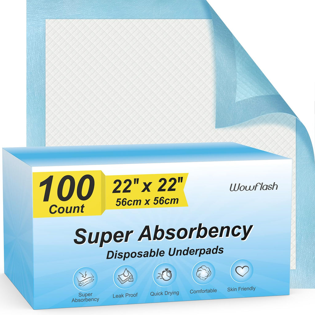 100 Count 22    x 22    Super Absorbency Disposable Underpads, Leakproof Quick Drying Disposable Pads for Baby, Puppy and Adults