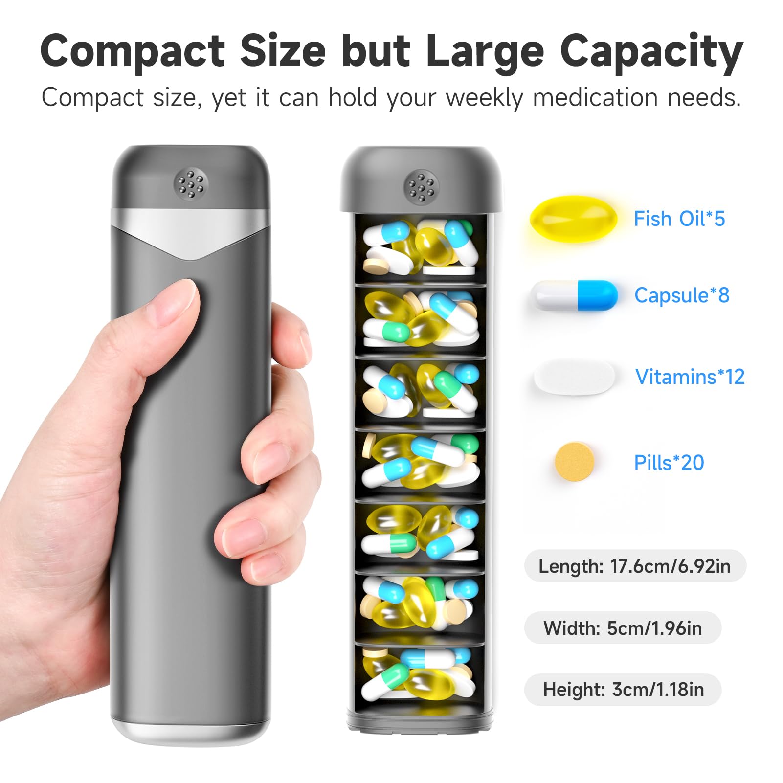 Weekly Pill Organizer, 7 Day Pill Box, Cute Pill Case for Travel, Daily Pill Dispenser Holder Container for Medicines Vitamin Fi