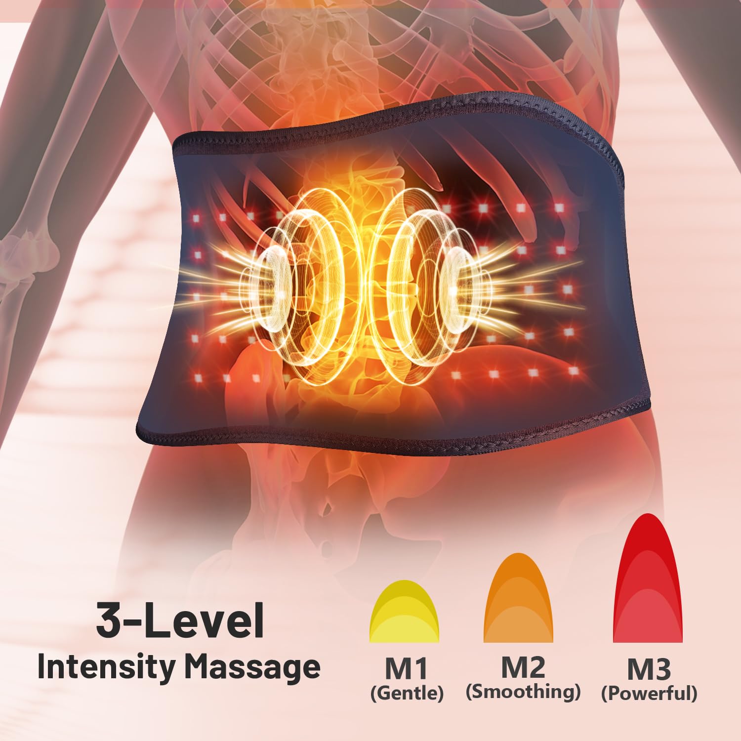 Upgraded Red Light Therapy Belt & Vibration Back Massage Heated Red Light Therapy Device for Body - Magnetic Controller, 660nm&8
