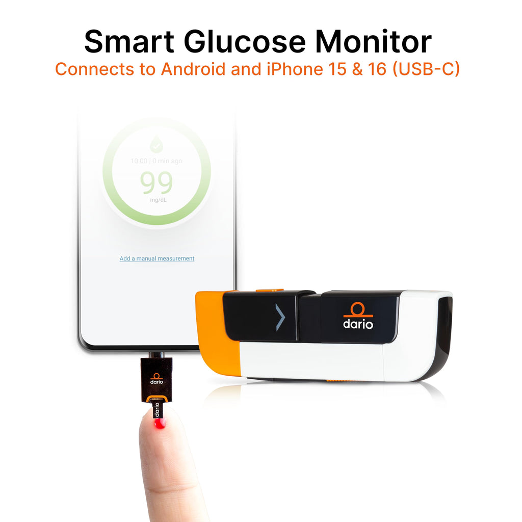 DARIO Smart Glucose Monitor Kit | Test Blood Sugar Levels & Manage Diabetes, Testing Kit Includes: Glucometer with 25 Strips, 10