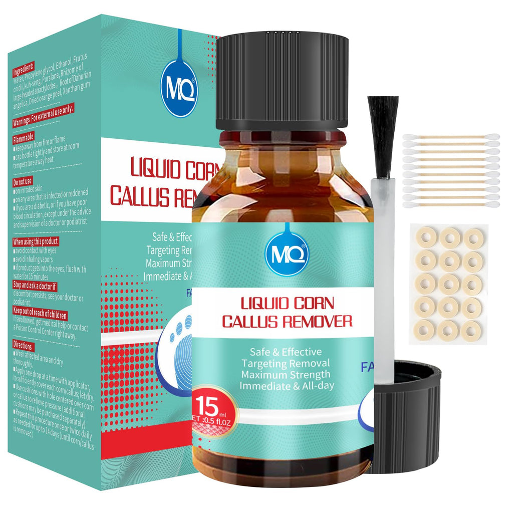 MQ Professional Corn & Callus Remover Liquid for Feet & Toes - Fast Acting for Corn Removal, Hard Skin & Dead Skin - Includes 15