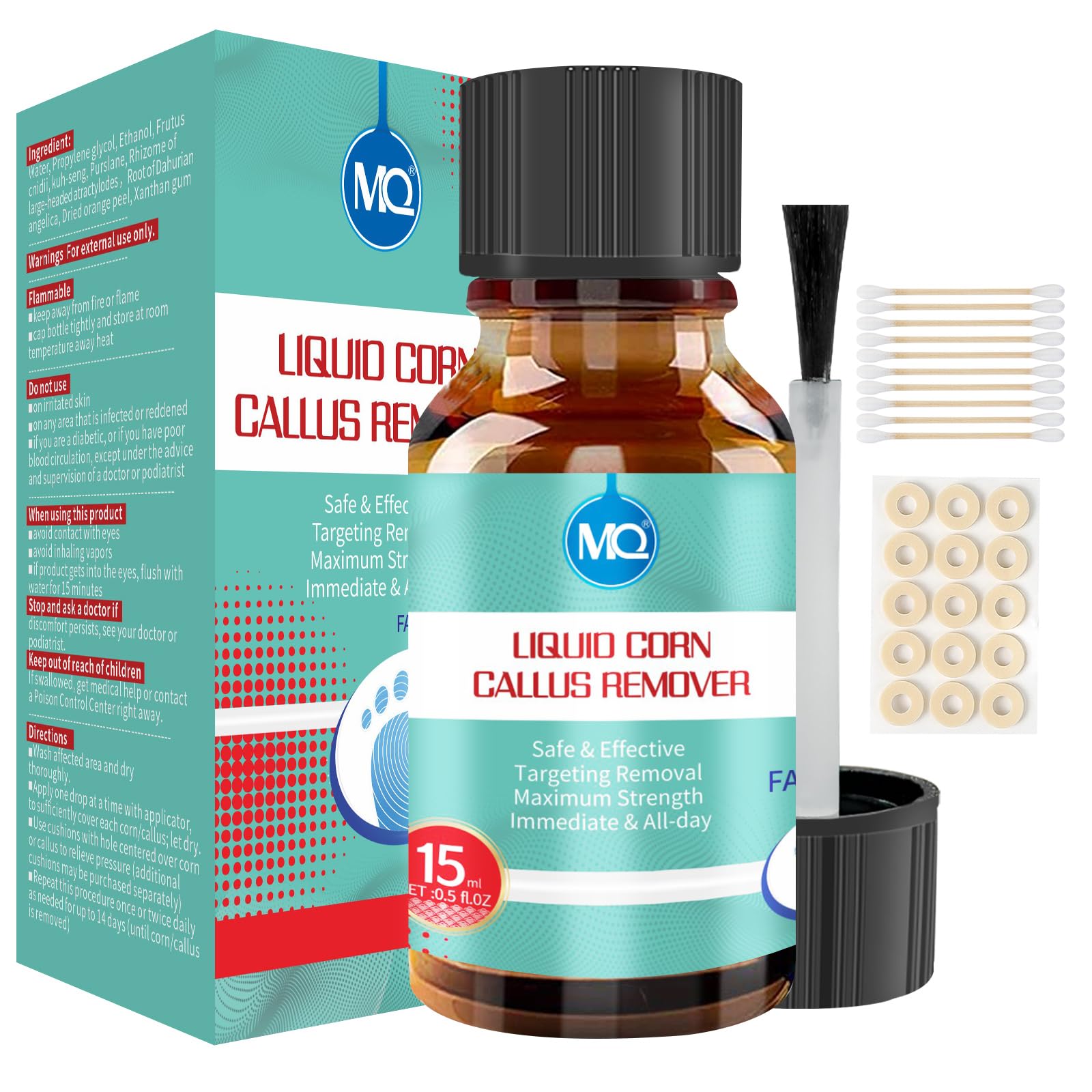 MQ Professional Corn & Callus Remover Liquid for Feet & Toes - Fast Acting for Corn Removal, Hard Skin & Dead Skin - Includes 15