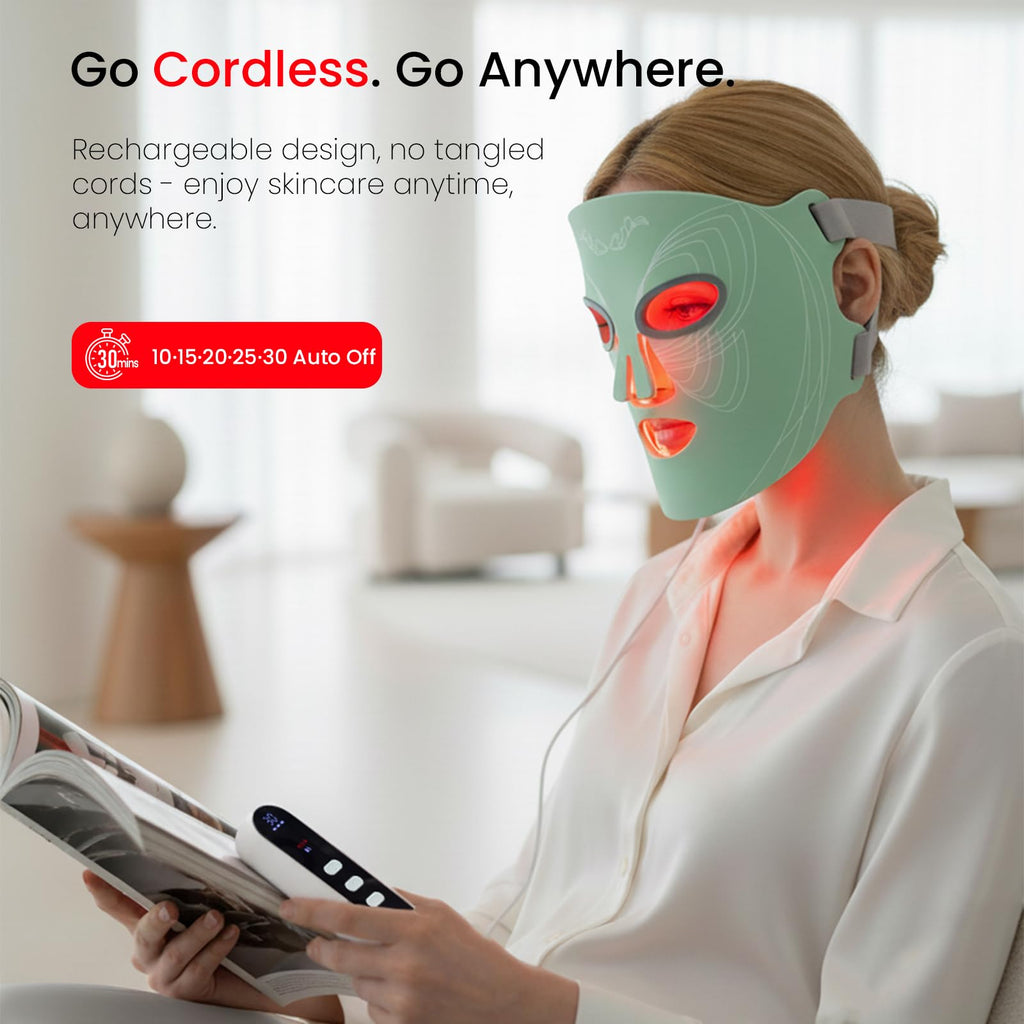 SANATECH LED Light Therapy Mask for Face, 4 Modes LED Face Mask Light Therapy with 850nm Near-Infrared, 400 LEDs, Rechargeable,