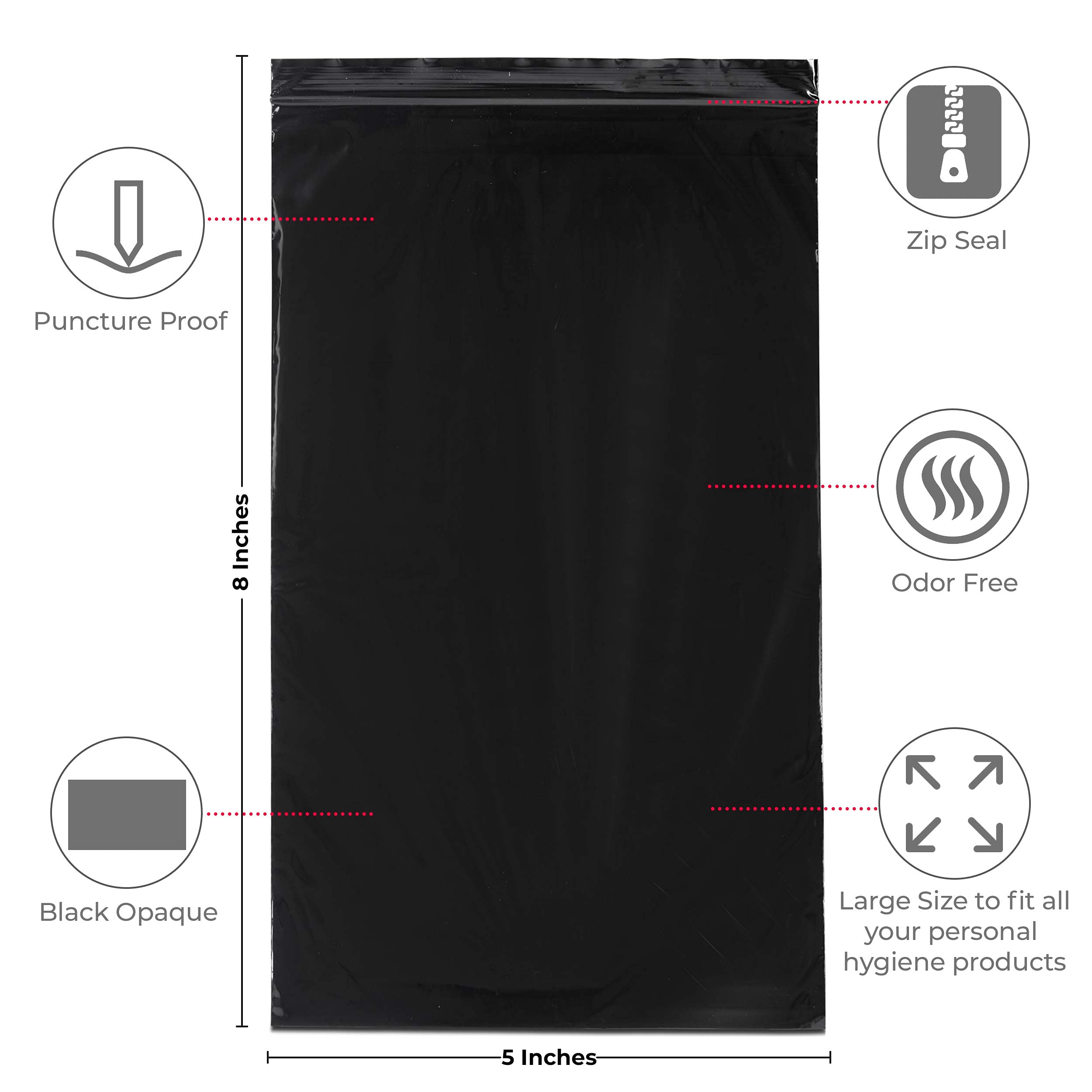 Trail Essentials Feminine Personal Disposal Bags- 100 Black Opaque Bags for Sanitary Disposal, with Purse Pouch. Discreet Dispos
