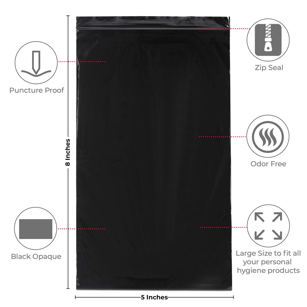 Trail Essentials Feminine Personal Disposal Bags Refill Pack- Black Opaque Bags for Sanitary Disposal, Discreet Disposal for Tam