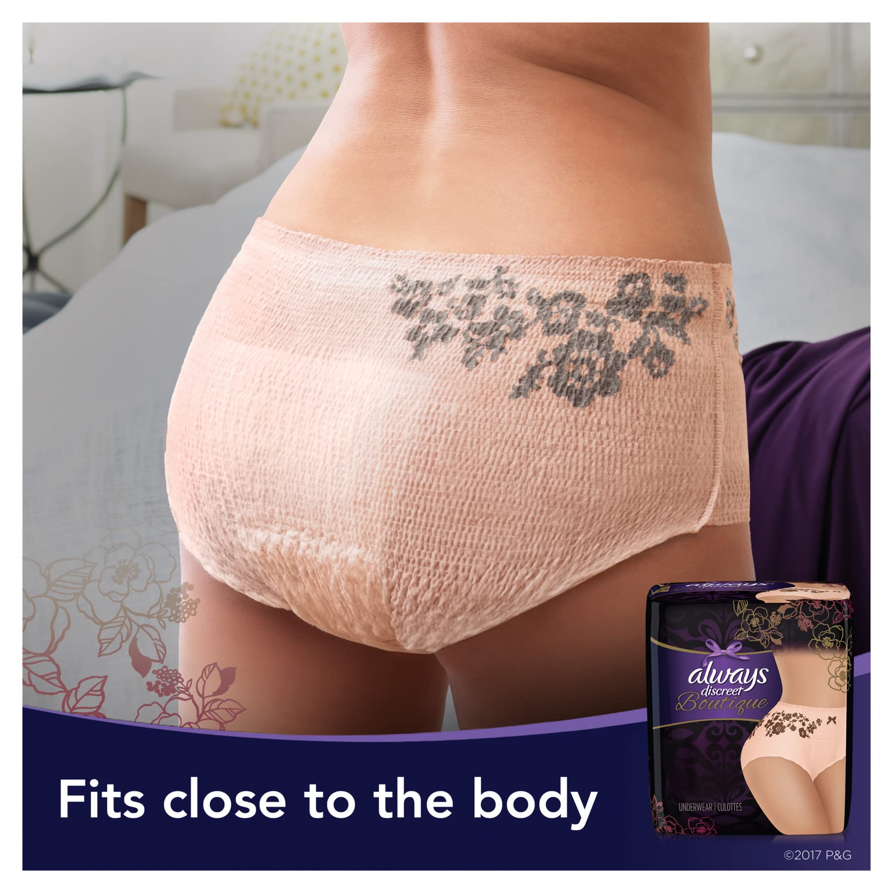 Always Discreet Boutique Incontinence & Postpartum Incontinence Underwear for Women, Peach, Small/Medium, 20 Count, Maximum Prot