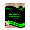 Beco Bamboo  2 Ply Kitchen Tissue/Towel Roll | 120 Pulls (60 Pulls X 2 Rolls) | 100% EcoFriendly  Pure Bamboo Pulp |Soft & Su