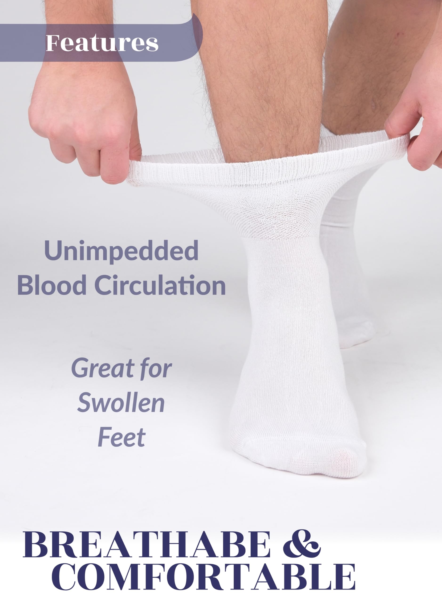 Hugh Ugoli Diabetic Socks for Men, Loose Ankle Socks Bamboo, Extra-Wide, Thin, Seamless Toe and Non-Binding Top, 4 Pairs, White,