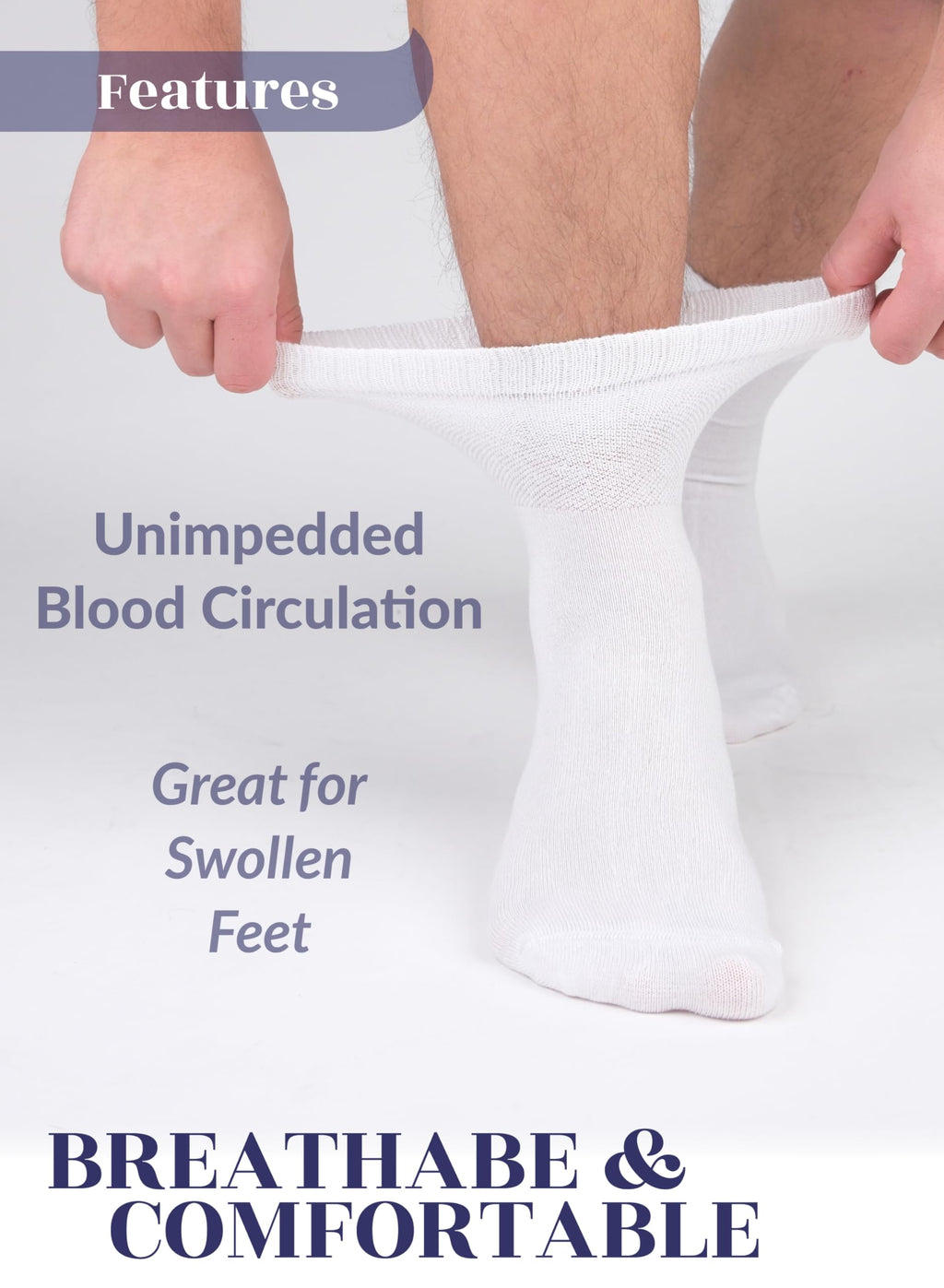 Hugh Ugoli Men's Loose Diabetic Ankle Socks Bamboo, Wide, Thin, Seamless Toe and Non-Binding Top, 4 Pairs, White, Shoe Size: 8-1