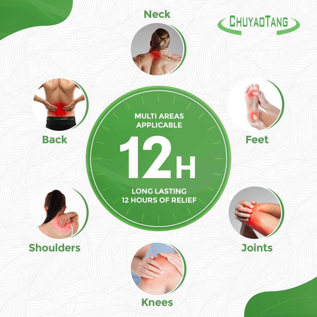 CHUYAOTANG Herbal Relief Patches, Heat Patches for Neck, Shoulder, Knee, Ankle, Natural Herbs Patches, Long Lasting and Effectiv