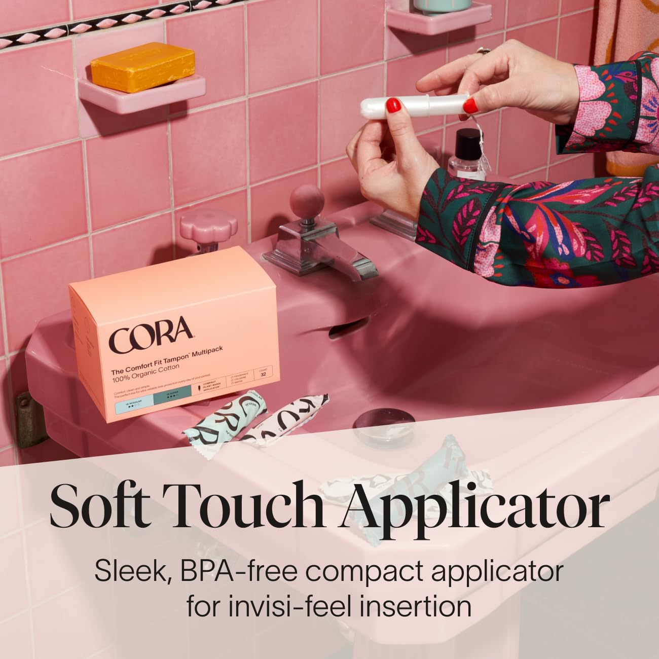Cora Organic Applicator Tampon Multipack | 36 Light & 36 Regular Absorbency | 100% Organic Cotton, Unscented, BPA-Free Compact A
