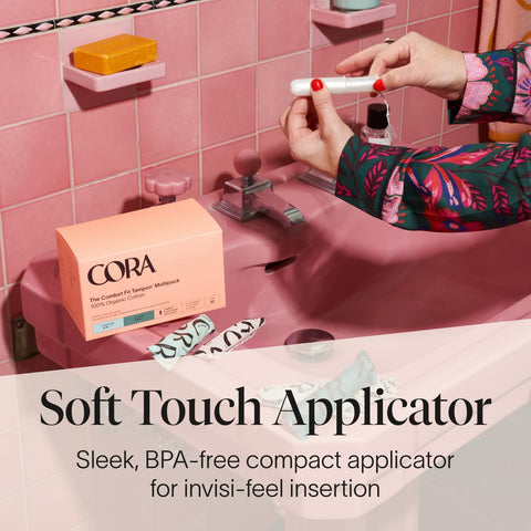 Cora Organic Applicator Tampon Multipack | 36 Light & 36 Regular Absorbency | 100% Organic Cotton, Unscented, BPA-Free Compact A