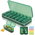 LOBIUTIYA Weekly Pill Organizer 2 Times a Day + 2 Detachable AM PM Travel Kits for Vitamin, Medicine, Supplement, Fish Oil - Gre