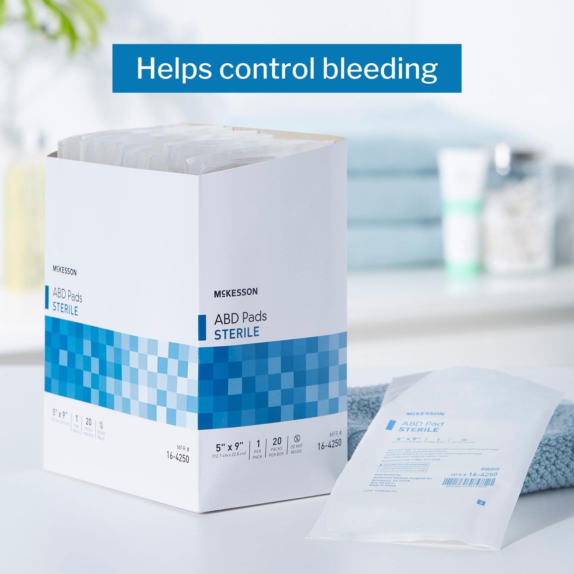 McKesson Abdominal Pads, Sterile, Nonwoven Cellulose, 5 in x 9 in, 20 Count, 6 Packs, 120 Total