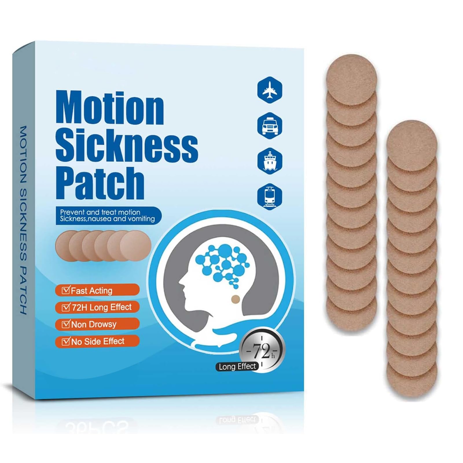40PCS Motion Sickness Patches, Anti Nausea Sea Sickness Patch for Cruise, No Side Effects for Car and Boat Rides, Ships, Cruise 